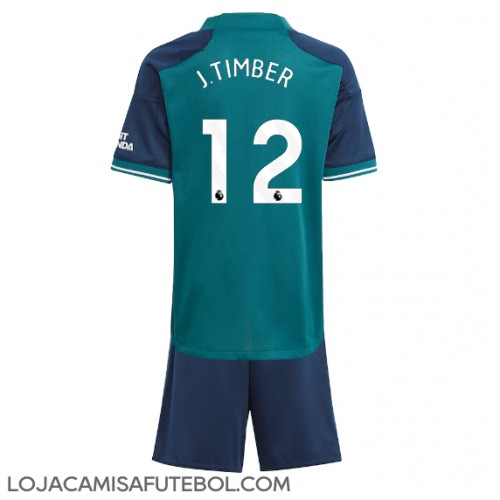 Camisa de Futebol Arsenal Jurrien Timber #12 Equipamento Alternativo Infantil 2023-24 Manga Curta (+ Calças curtas)